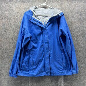 LL Bean Jacket Mens Large Blue Hooded Nylon Rain Windbreaker Packable Coat